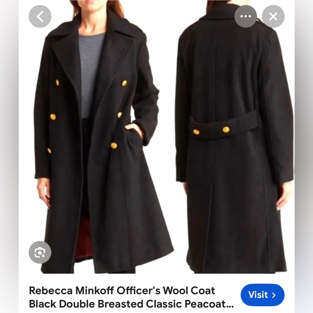 NWT Rebecca Minkoff Black Trench Coat with Gold Buttons L